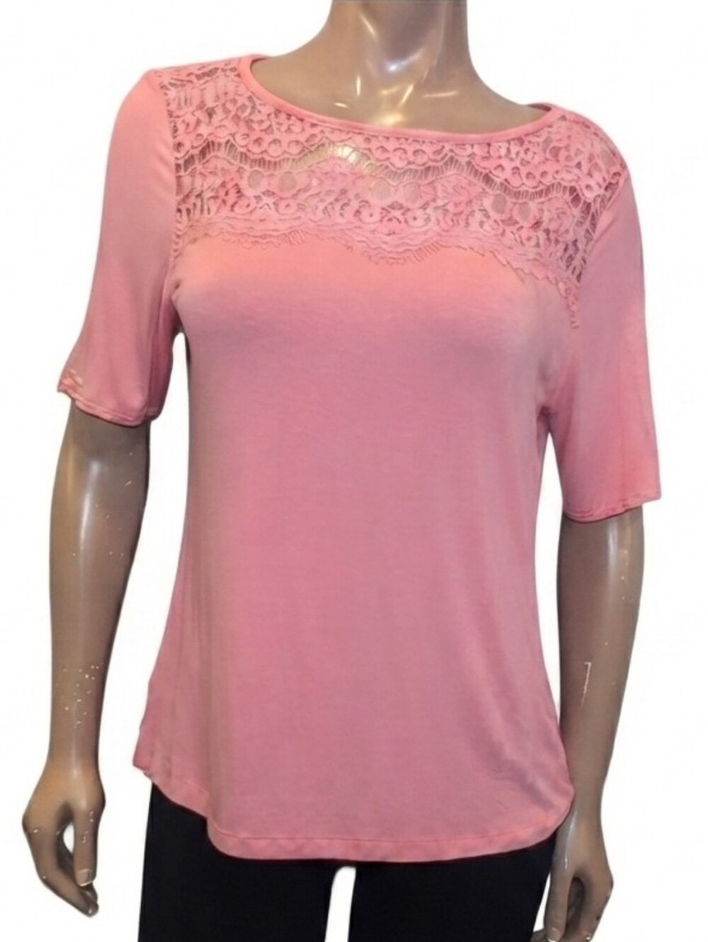 Bay Studio Petite Short Sleeve Top Sheer Lace Womens Petite Size Large Spring